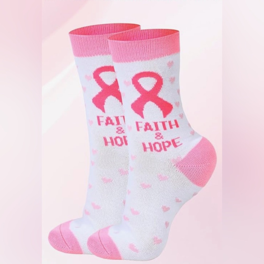 NEW! Breast Cancer Awareness Crew Socks Soft Pink Ribbon Fits Shoe Sizes 5-9